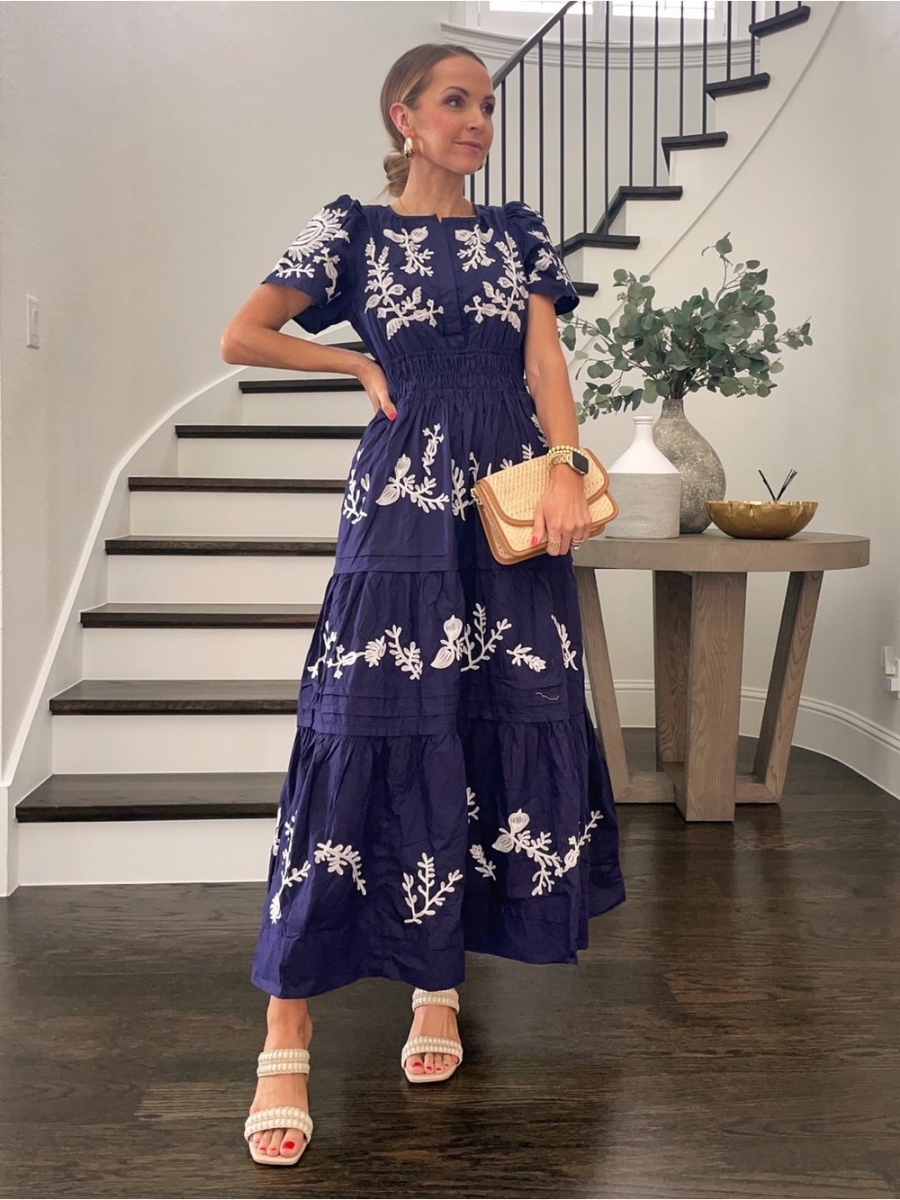Anthropologie Somerset Purple Maxi Dress with White Floral Embroidery size Small